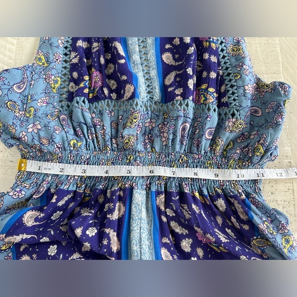 Women’s NWT Goodnight Macaroon Boho Floral Blue and Purple Maxi Dress Sz Large - Picture 6 of 14